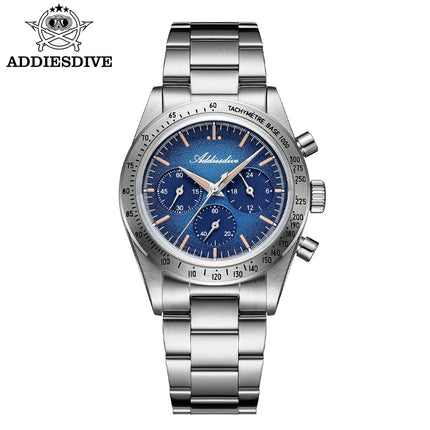ADDIESDIVE Watch New 37mm Chronograph Men Quartz Wristwatch Domed Glass 316L Stainless Steel 100m Waterproof C3 Luminous AD2552