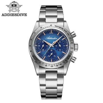 ADDIESDIVE Watch New 37mm Chronograph Men Quartz Wristwatch Domed Glass 316L Stainless Steel 100m Waterproof C3 Luminous AD2552