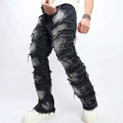 Denim Pants Men Ripped Distressed Washed Fashion Designer Male Denim Trousers Street Style Men's Slim Biker Jeans PlatiNum