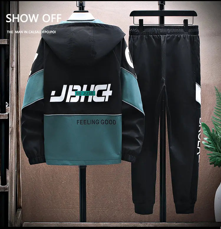 Spring Autumn New Tracksuits Men Set Casual Hooded Jacket Pants Sweatshirt Sportswear Coats Men Jacket+Pant Suits