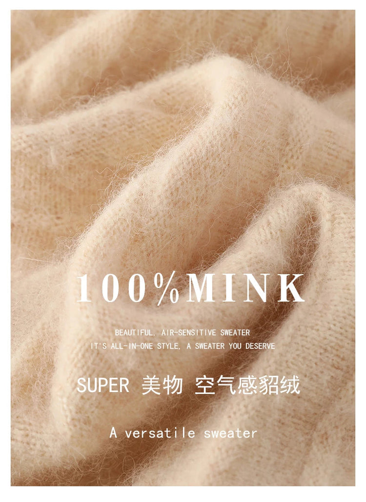 FRSEUCAG Autumn and winter women's warm half skirt 100% mink cashmere pleated skirt thick long skirt soft and loose fashionable PlatiNum