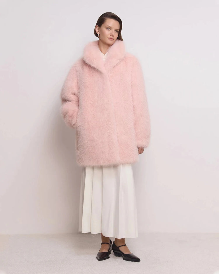 ZADORIN Luxury Winter White Pink Faux Fur Coat Woman Long Oversized Turn Down Collar Furry Fur Jacket Womens Coat Fur Faux Coats