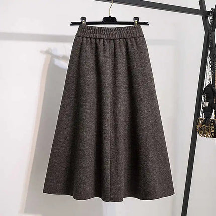 Thicken Woolen Skirt For Women Autumn Winter High Waist Loose A-Line Skirts Elegant Office Lady Mid-length Skirt PlatiNum