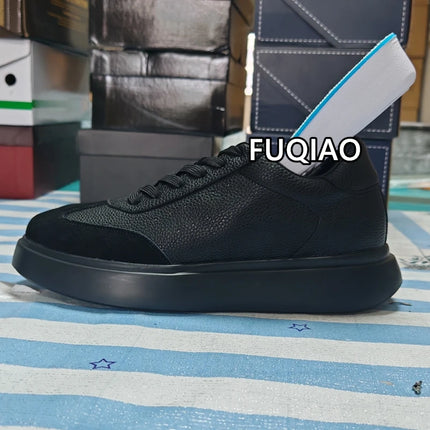 7CM Invisible Height Elevator Shoes for Men Breathable Comfort Leather Casual Sneakers Thick Platform Sole Lace Up Lift Sports