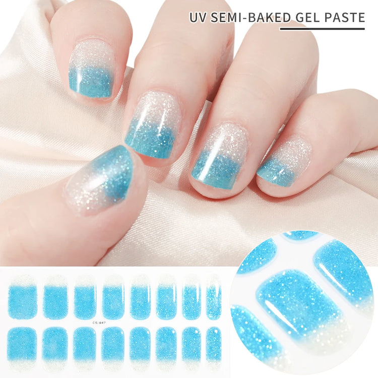 1Sheet Cured Gel Nail Strips Sticker Long-Lasting Nail Polish Strips Wraps Full Cover Gel Nail Art Stickers UV/LED Lamp Required