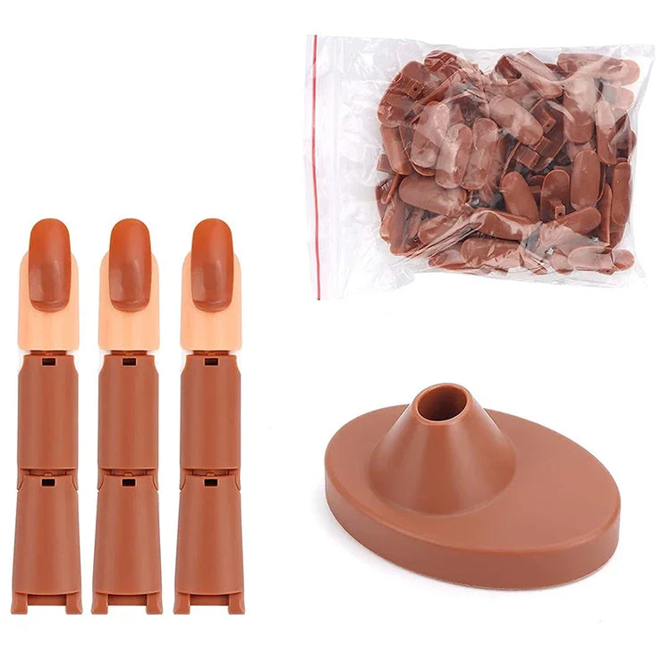 Nail Art Practice Hand Manicure Practice Finger Acrylic Nail Tips with 100pcs Fake Nails Nail Training Equipment Tools 2028