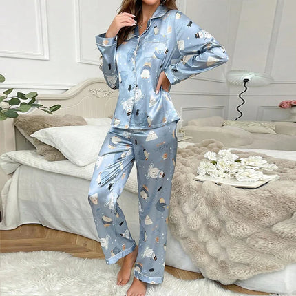 Pigiama da donna con stampa floreale color block, maniche lunghe e pantaloni in raso per un sonno confortevole, morbido pigiama e pigiama da notte