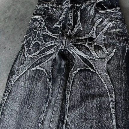 Y2K Retro Oversize Baggy Pantaloni lavabili unisex Phantom Jeans Uomo High Street Spider Toppa ricamata Hip Hop Streetwear Gotico