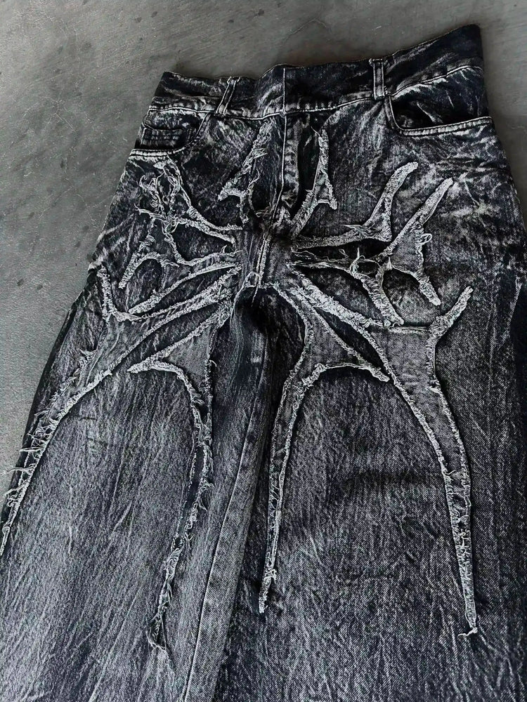 Y2K Retro Oversize Baggy Pantaloni lavabili unisex Phantom Jeans Uomo High Street Spider Toppa ricamata Hip Hop Streetwear Gotico