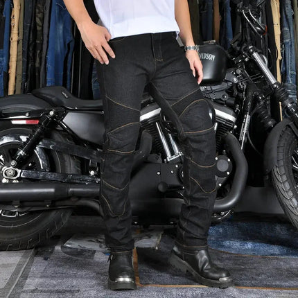 Men's Motorcycle Riding Jeans Pants, Anti-Skid Abrasion Resistant All-Weather Classic Fit Race-Ready Biker Gear PlatiNum