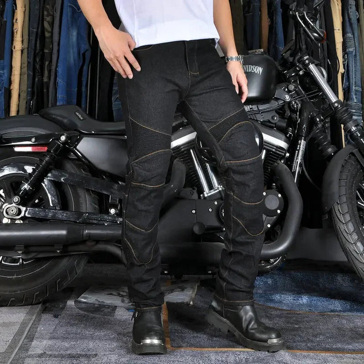 Men's Motorcycle Riding Jeans Pants, Anti-Skid Abrasion Resistant All-Weather Classic Fit Race-Ready Biker Gear PlatiNum