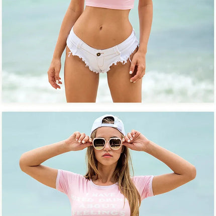 Women's Denim Shorts StreetWear Y2k Low Waisted Denim Beach Bikini Retro Super Shorts Nightclub Bar Pole Dance Clotheshot Summer PlatiNum
