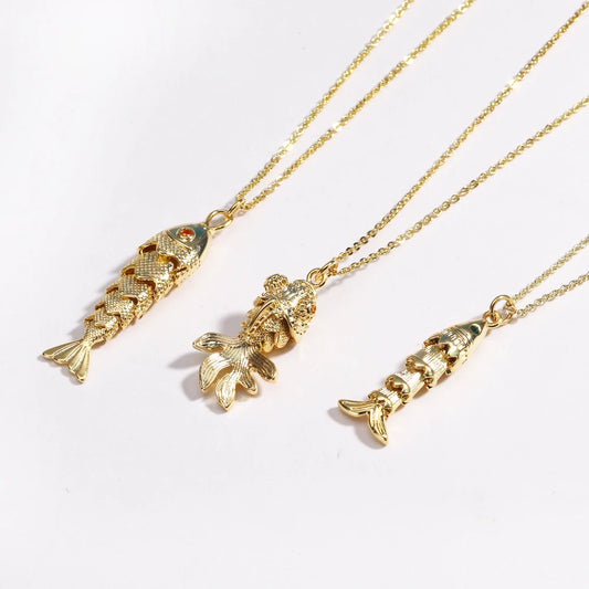 Ciondoli con ciondolo a forma di pesce in acciaio inossidabile pavimenta la collana di pesci dell'oceano con zirconi rossi verdi per le donne Accessori girocollo Regalo per feste unisex