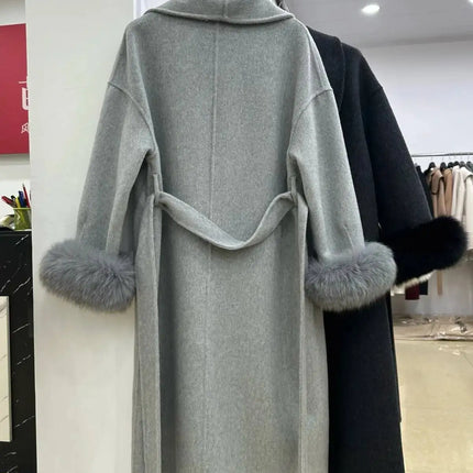 BJTZ Fox Fur Classic Long Double-Sided Pure Wool Coat For Women 2025 New Autumn Winter High-End Woolen Jacket