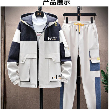 Casual Two Piece Men's Sets Clothing Spring Autumn Hooded Jackets And Pants Tracksuits Youth Street Wear Loose Top Coat & Jogger