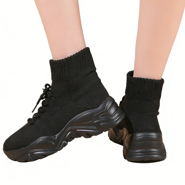 Women Casual Mesh Shoes Fashion Knitted Socks Shoes Chunky Shoes Slip-on Casual Sneakers Men Light Breathable Walking Footwear PlatiNum
