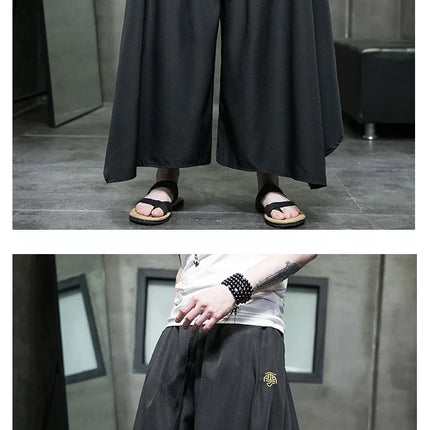 Nuovi pantaloni da uomo a gamba larga ricamati pantaloni Harajuku oversize larghi casual samurai pantaloni lanterna tradizionali retrò giapponesi da uomo