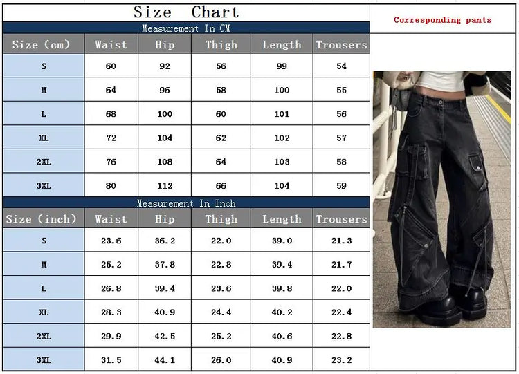 2024 stile punk Y2K streetwear lavato nero baggy cargo jeans pantaloni per le donne abiti firmati pa