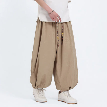 Pantaloni Estivi da Uomo Stile Cinese in Seta Ghiaccio con Motivo Drago Ukiyo-e, Comodi e Trendy, Pantaloni Casual Oversize da Uomo