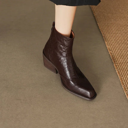 Women's Chelsea Boots High Heels Genuine Leather 2027 New Autumn Winter Fashion Women's Ankle Boots Retro Winter Boots Ladies