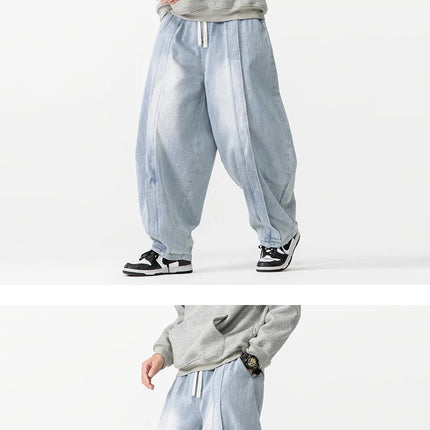 2025 Nuovi pantaloni stile harem vintage da uomo pantaloni larghi in denim hip-hop larghi da uomo jeans dritti oversize moda pantaloni in vita elastica