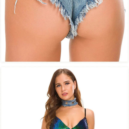 Women's Denim Shorts StreetWear Y2k Low Waisted Denim Beach Bikini Retro Super Shorts Nightclub Bar Pole Dance Clotheshot Summer PlatiNum