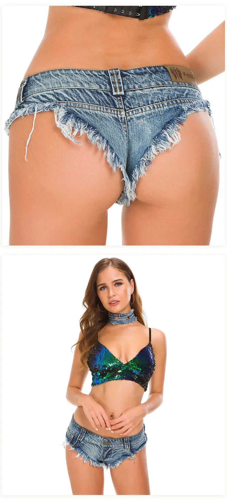 Women's Denim Shorts StreetWear Y2k Low Waisted Denim Beach Bikini Retro Super Shorts Nightclub Bar Pole Dance Clotheshot Summer PlatiNum