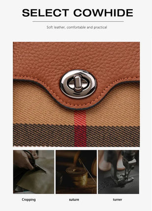 Borsa Mini Boston a Righe e Quadri in Tessuto con Finiture in Ecopelle, Chiusura a Giro e Torsione, Design con Patta, Borsa a Mano da Donna, a Tracolla, Portamonete