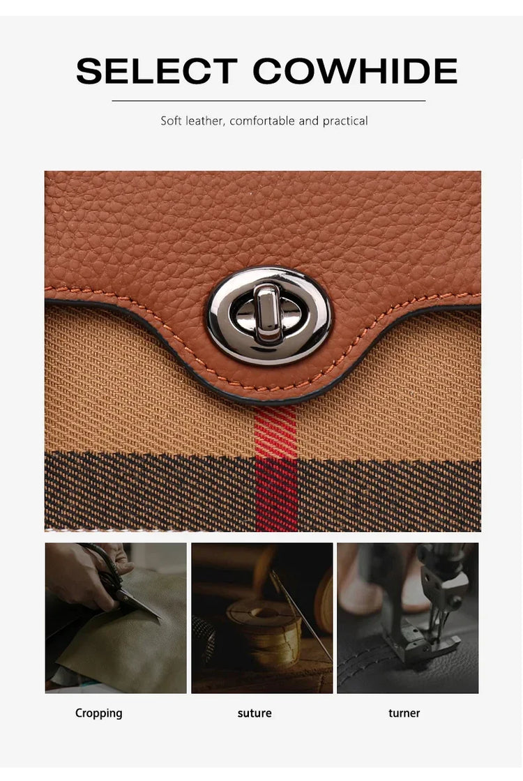 Borsa Mini Boston a Righe e Quadri in Tessuto con Finiture in Ecopelle, Chiusura a Giro e Torsione, Design con Patta, Borsa a Mano da Donna, a Tracolla, Portamonete