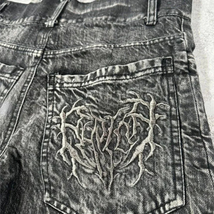 Pantaloncini Larghi Unisex Stile Gotico Retrò Y2K, Jeans Phantom con Ricamo a Ragno, Streetwear Hip Hop