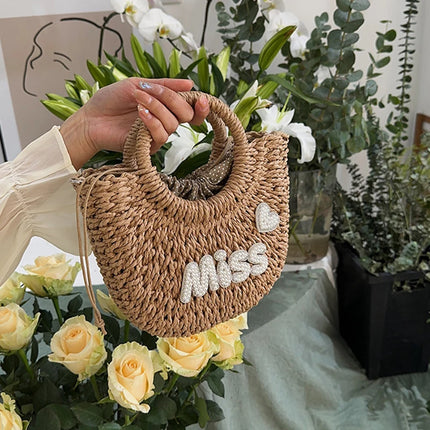 Personalized Summer Straw Bag for Women, Large Capacity, Perforated Design, Simple Shoulder Beach Bag for Vacations