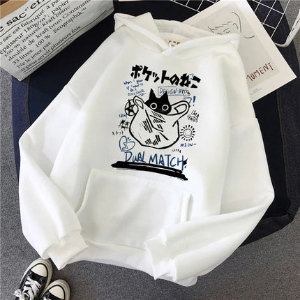 Funny Cute Cat Sweatshirt for Women Aesthetic Y2k 90s Hoodies Harajuku Graphic Pullovers 2000s Ulzzang Gothic Streetwear Female
