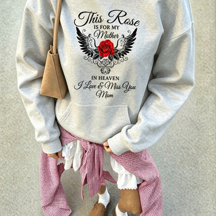Red Rose Angel Wings Memorial For Mom Print Women'S Hoodies Autumn Loose Hoody Comfortable Cotton Hoodie Soft Unisex Streetwear