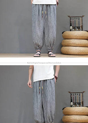 Men's Corduroy Chinese Style Wide Leg Trousers, Lantern Pants, Comfortable and Breathable for Autumn and Winter, Casual Joggers