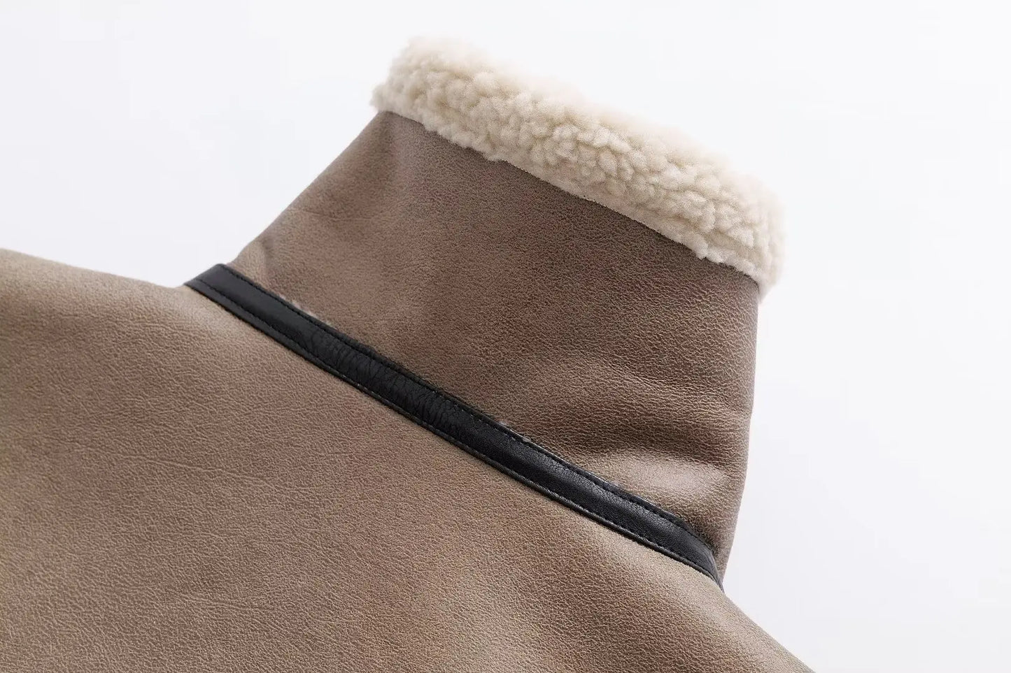 KONDALA Fall Winter Fleece Stand-up Jacket Women's Casual Thickened Warm Zipper Coat 2025 Fashion Retro Motorcycle Style Jacket