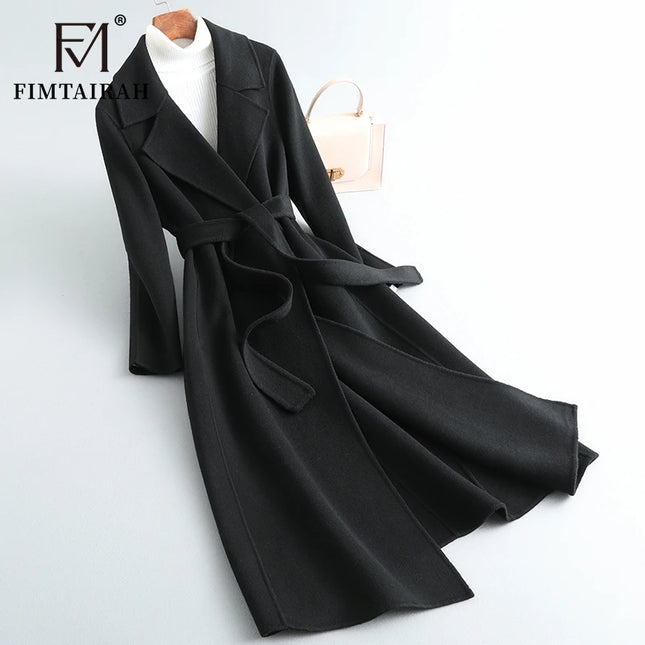Fimtairah 100% Wool Coat women's Autumn/Winter   coat women's mid-length over the knee   slim   wo new double-sided