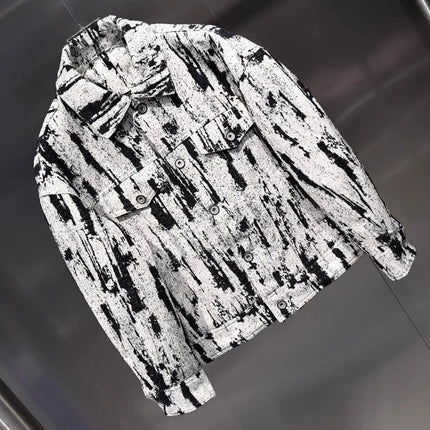 Winter Fashion Mens Down Coat Personality Printed Single Breasted Casual Outerwear Long Sleeve Loose Fit Warm Designer Jacket