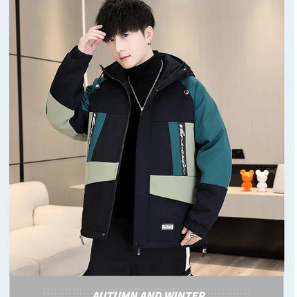 Men's Casual Wool Lined Thickened Hooded Set Fashionable Warm Sweatshirt Jacket Trendy Autumn Winter Men 2 Piece