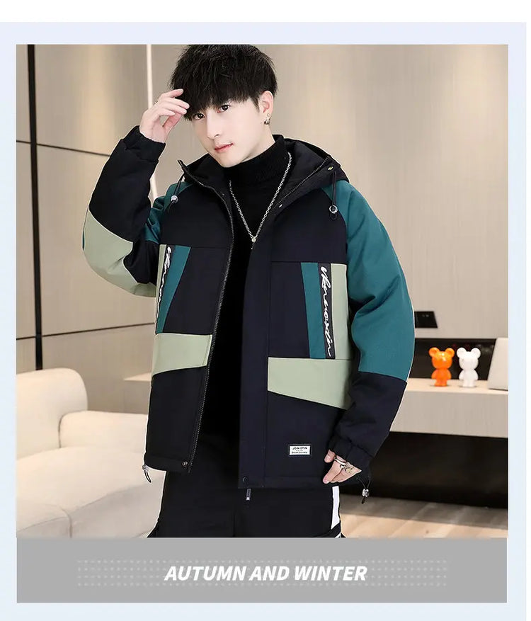 Men's Casual Wool Lined Thickened Hooded Set Fashionable Warm Sweatshirt Jacket Trendy Autumn Winter Men 2 Piece