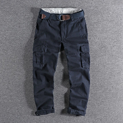 Heavyweight Camouflage Pants Men Clothing Multi-pockets Solid Color Patchworked Outdoor Trousers Retro Cargo Casual Wear Jogger