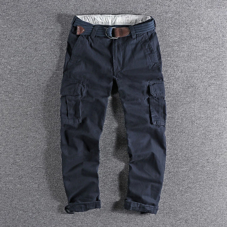 Heavyweight Camouflage Pants Men Clothing Multi-pockets Solid Color Patchworked Outdoor Trousers Retro Cargo Casual Wear Jogger