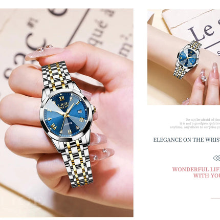 LIGE Orologio al Quarzo di Lusso per Donna, Elegante Bracciale Luminoso e Impermeabile, Regalo Ideale platinumshop