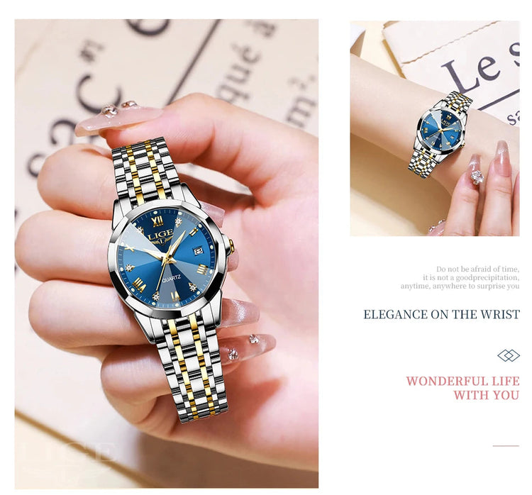 LIGE Orologio al Quarzo di Lusso per Donna, Elegante Bracciale Luminoso e Impermeabile, Regalo Ideale platinumshop