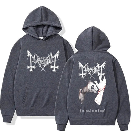 Death Black Metal Mayhem Print Hoodie Men Women Vintage Casual Hooded Tracksuit Male Fashion Gothic Rock Oversized Streetwear PlatiNum