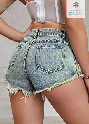 Women's High Rise Light Wash Destroyed Denim Shorts Casual Jeans Summer Fashion Must-Havefor Teen Girls Ripped Hem Jean Hotpants PlatiNum