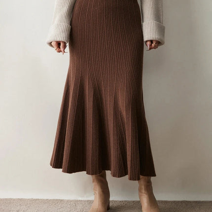 Woman's 100% Cashmere Knittwear Skirt Autumn Winter Elegant Mermaid Mid-calf High Waisted Slim Office Lady Dress Light Luxury PlatiNum