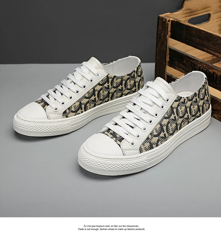 New Shoes for Men Genuine Leather Patchwork Casual Shoes Trend Flat Skateboard Shoes Youth Cool Lace-up Sneakers