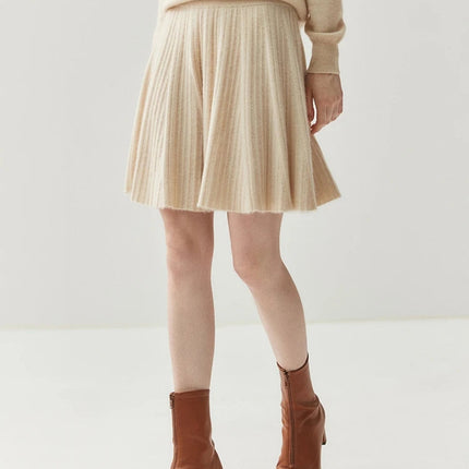 Women 100% Cashmere Skirt High Quality 2026 New Collection Knitwear Spring Winter Korean Popular Skirt Female Pleated Skirt PlatiNum