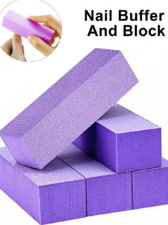 5Pc Nail Buffer Block, 3 Way 100/180 Grit Nail Sanding Block, Medium Fine Sand for Acrylic Gel Nail Polishing, Professional Manicure Pedicure Tool, Pink Purple