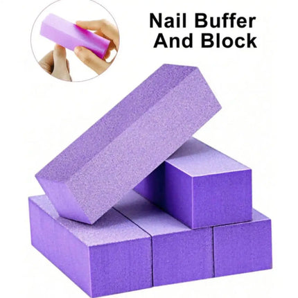 5Pc Nail Buffer Block, 3 Way 100/180 Grit Nail Sanding Block, Medium Fine Sand for Acrylic Gel Nail Polishing, Professional Manicure Pedicure Tool, Pink Purple